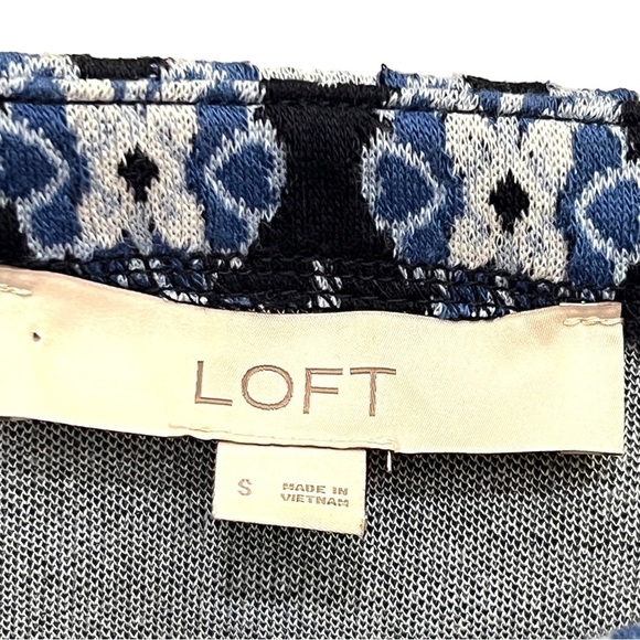 LOFT Blue Diamond Jacquard Square Neck Top, Size Small - Picture 2 of 8